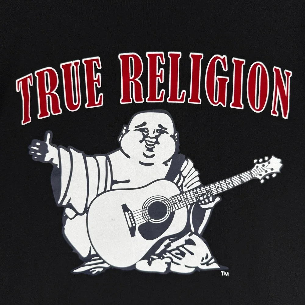 True Religion Buddha Logo Crew Neck Tee Mens 2XL Black Short Sleeve Shirt